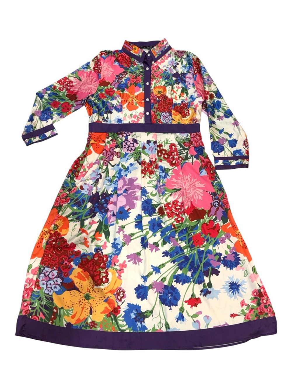 Dalia McPhee Floral Shirt Dress Long Sleeve Midi Colorful NWOT